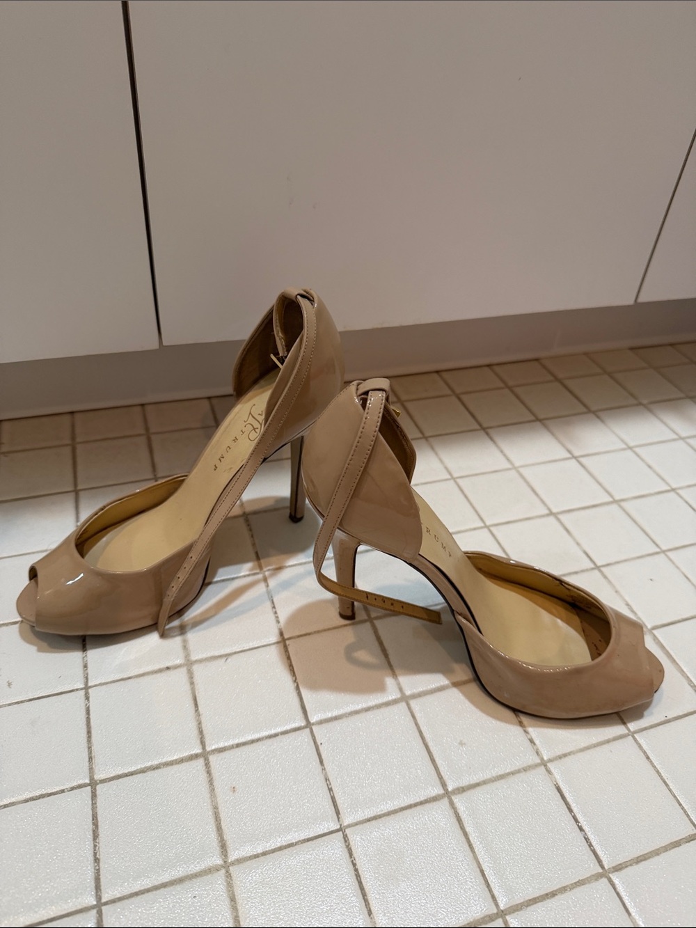 Ivanka Trump Beige Patent Peep-Toe High Heels